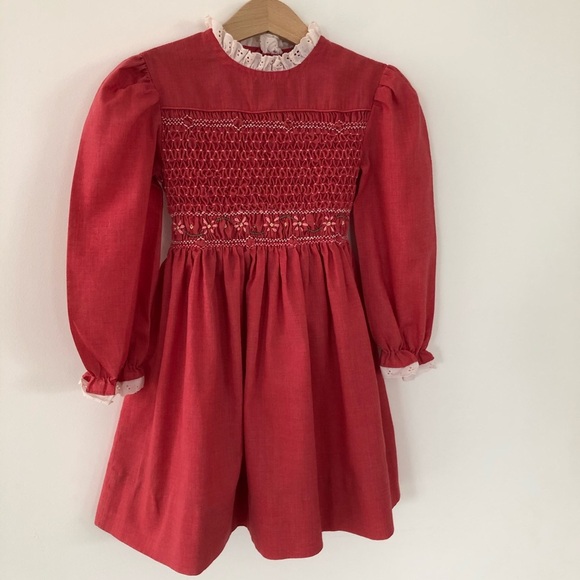 Vintage Hand Smocked Polly Flinders Dress, S 5/6 - Picture 3 of 5